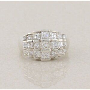 Sterling Silver Sparkly Bold Cubic Zirconia Ring Dome Ring Sparkly Size 7 1/4